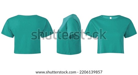 Women’s Crop Top T-shirt Mockup In Front Back And Side View, Isolated On White Plain T-shirt Mockup Design Presentation For Print.