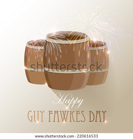 happy Guy Fawkes day vector illustration with fireworks and gunpowder barrels- United Kingdom holiday Royalty-Free Stock Photo #220616533