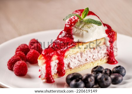 Slice of cake with ice cream