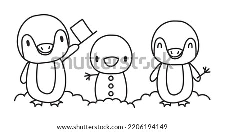 Penguins and snowman vector illustration