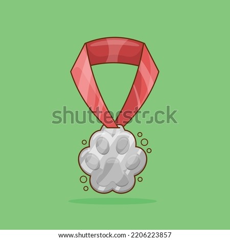 Silver Medal with Pet Footprint Shape Vector