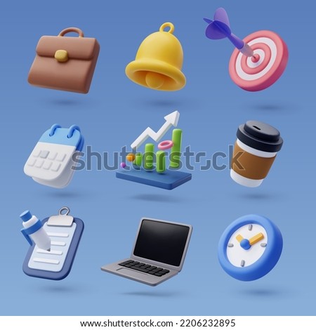 Set of 3d office icon, Business and finance concept. Eps 10 Vector. Royalty-Free Stock Photo #2206232895