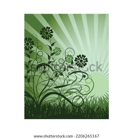 Abstract floral background. Green background. Flowers and green leaves. Abstract isolated vector illustration.