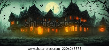 Artistic concept painting of a haunted house, background 3d illustration.