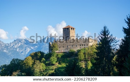 the castle of Zumelle with the Venetian Dolomites in the background
