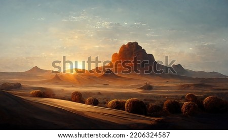 Beautiful desert sunrise view near Tabuk,Saudi Arabia Royalty-Free Stock Photo #2206324587