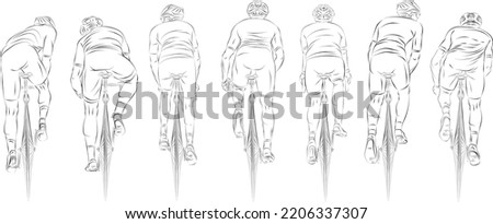 Stylized linear sketch of cyclist, athlete rear view