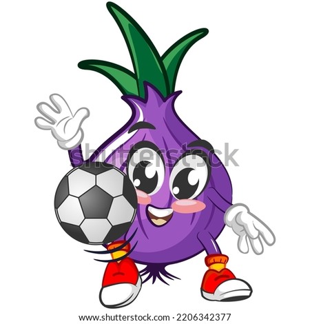 vector illustration of cartoon character of onion playing soccer