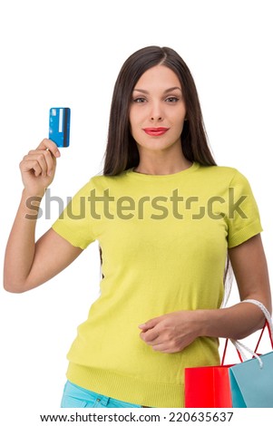 Young woman shopping with credit card