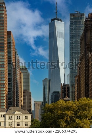 View of the World Trade Center from downtown along the avenue