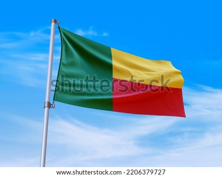 Beautiful Benin flag waving with sky background - 3D illustration - 3D render