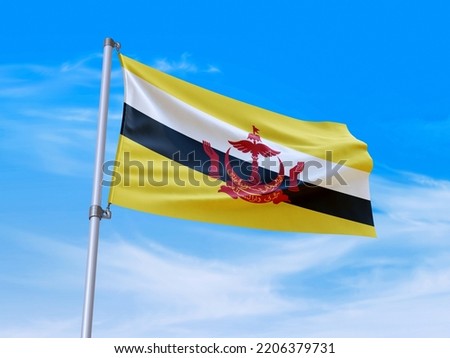 Beautiful Brunei flag waving with sky background - 3D illustration - 3D render