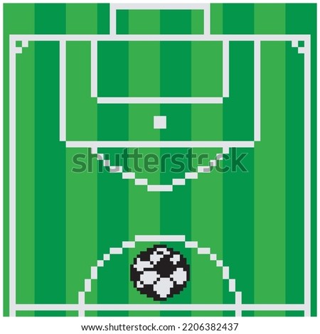 Pixel art with soccer field viewed from above.