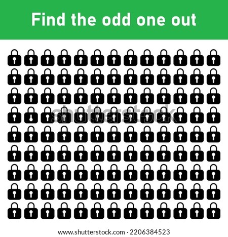find the odd one out lock. Brain teaser activity game for kids. Vector illustration isolated on white background. Royalty-Free Stock Photo #2206384523