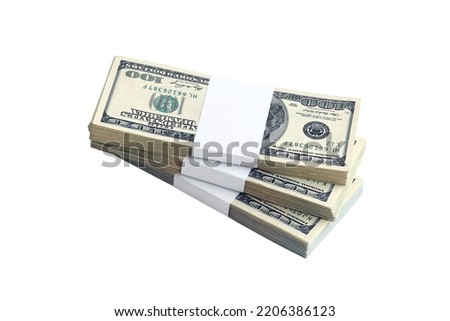 Bundle of US dollar bills isolated on white. Pack of american money with high resolution on perfect white background as object for design Royalty-Free Stock Photo #2206386123