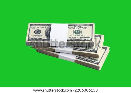 Bundle of US dollar bills isolated on chroma keyer green. Pack of american money with high resolution on perfect green mask as object for design