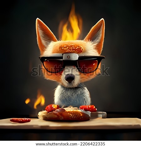 Fox eating at a table