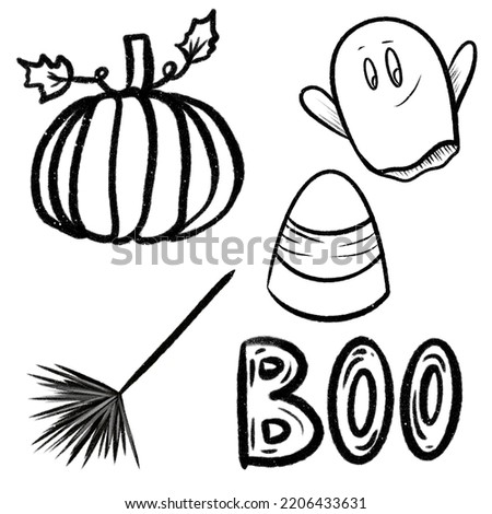 Halloween Clip art designs, Clip Art Design Elements for Halloween Illustration, Ghost Candy Corn Witch Broom and Pumpkin