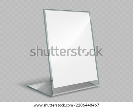 Desktop stand display holder for paper or menu. Blank template isolated on transparent background. Vector mockup Royalty-Free Stock Photo #2206448467