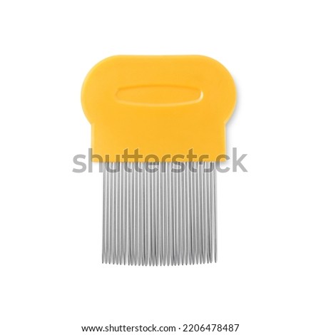 Metal comb for anti lice treatment on white background, top view