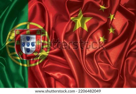 Portugal and China two folded silk flags together