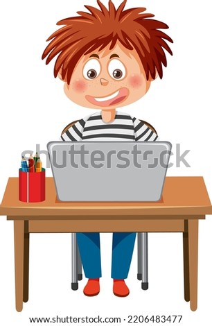 Cute boy using laptop illustration