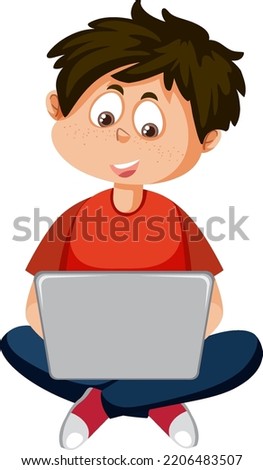 A boy using laptop cartoon character illustration