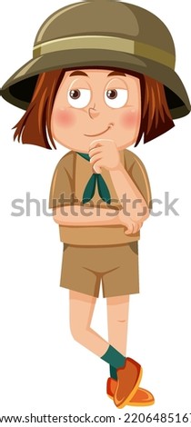 Cute girl scout cartoon character thinking illustration