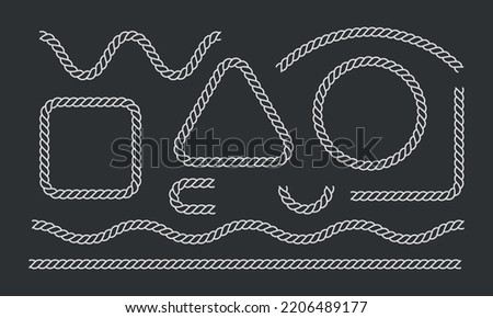Rope frame and border details. Marine curve decorative stripes. Vector illustration on black background Royalty-Free Stock Photo #2206489177