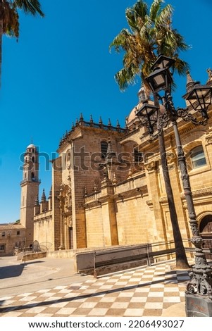 Beautiful facade of the Cathedral of the town of Jerez de la Frontera in Cadiz, Andalusia