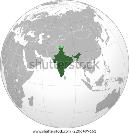India map on globe vector art made with fine details with India being highlighted with green colour 