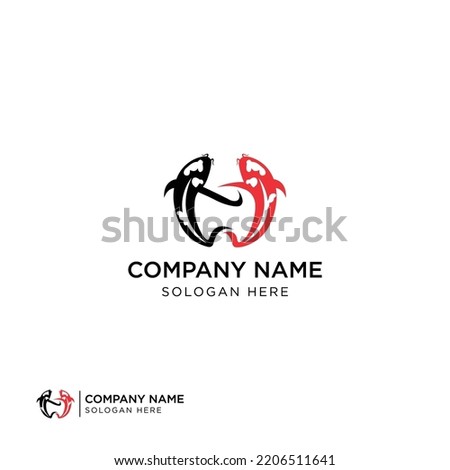 koi fish company logo and endodotics, tooth, dental company logo, koi fish animal vector logo template