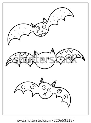 Halloween coloring page with cute bats. Spooky characters print for coloring book in US Letter format. Vector illustration