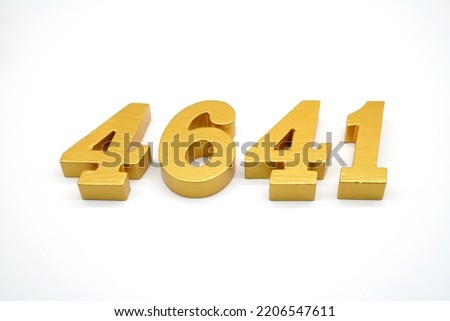   Number 4641 is made of gold-painted teak, 1 centimeter thick, placed on a white background to visualize it in 3D.                                 