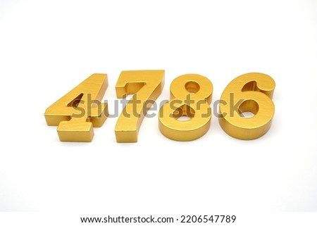   Number 4786 is made of gold-painted teak, 1 centimeter thick, placed on a white background to visualize it in 3D.                                