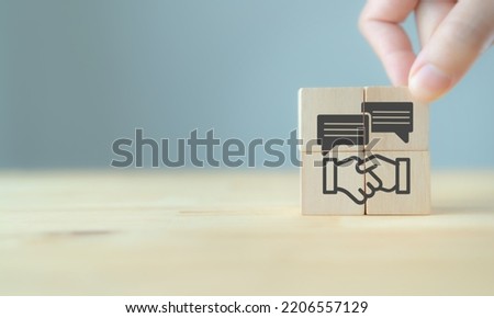Negotiating business, deal, agreement, collaboration, merger and acquisition. Business communication for cooperation, partnership and contract agreement deal. Partner dialogue and collaboration. Royalty-Free Stock Photo #2206557129