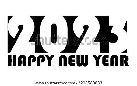 2023 Happy New Year vector logo black and white retro design with text. Simple illustration isolated on white background. Clip art element for calendar notebook, poster, greeting card