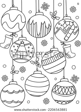 Hand-drawn. Ornament doodle art for Merry Christmas or Happy new year card. Coloring page for adults and kids. Royalty-Free Stock Photo #2206563881