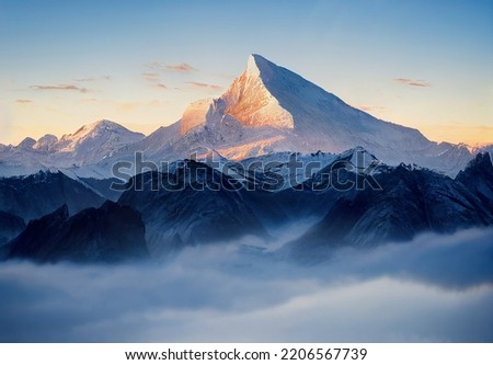 Mountain peaks in winter. Snow covered mountains landscape Royalty-Free Stock Photo #2206567739