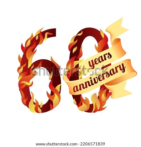 60 (sixty) years anniversary. Vector digits of burning flames