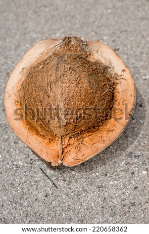 Fresh opened coconut on the beach in Thailand.