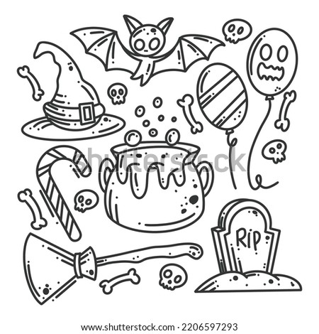 Hand drawn happy Halloween elements set