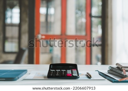 Business accounting desk with object at office workplace.