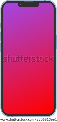 Smartphone iPhone 14 Blue. Layout for web pages, social networks. Colorful screen, gradient. Isolated vector illustration