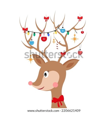 Christmas deer. Deer with a garland. Vector graphics