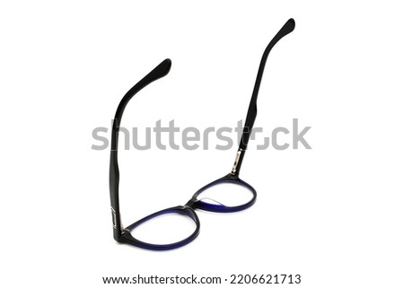Frames Spectacle Photos. Glasses Black with blue Frame Isolated On White Stock Photo. Optical Spectacles Frame. Light weight. Spectacle frame and glasses. Spectacle Pictures  Royalty-Free Stock Photo #2206621713