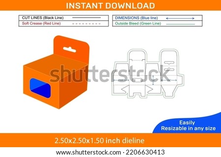 Snap bottom lock mobile charger with Hanging window box dieline template and 3D box design