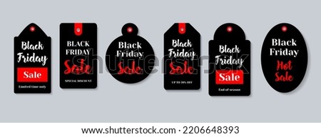 Black Friday sale tags set, advertising, vector illustration. Special offer, discount template.