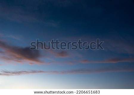 Beautiful sky with clouds at blue hour, sky remplacement, nature background