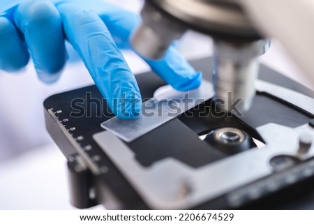 scientific microscope for using in science laboratory, biology research scientist in medicine technology term using equipment for experiment education of chemistry or microbiology and medical